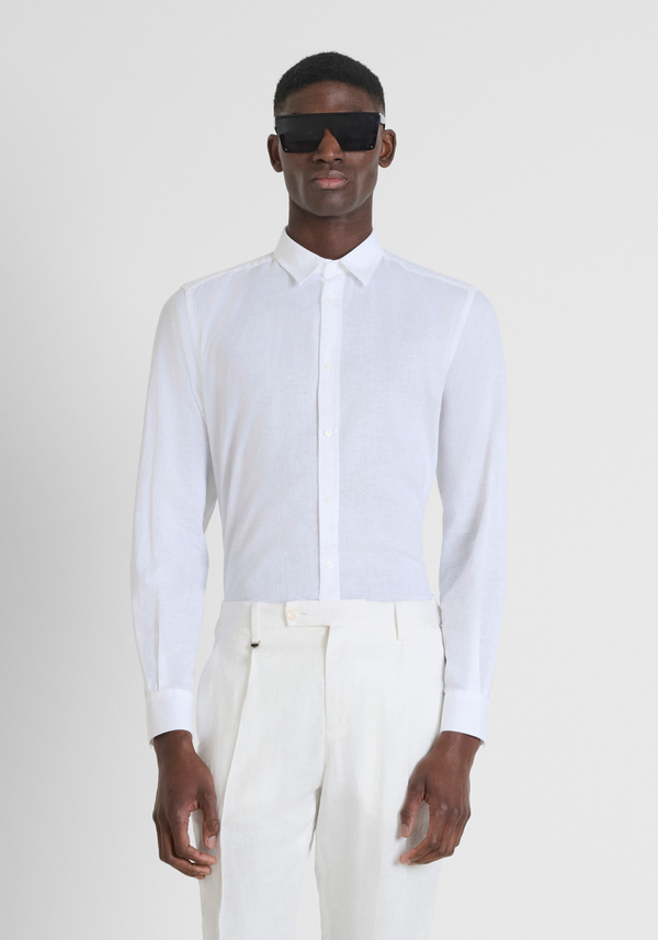 CHEMISE CINTRÉE « ALICANTE » EN COTON MÉLANGÉ À DU LIN AVEC LOGO BRODÉ - Antony Morato Online Shop
