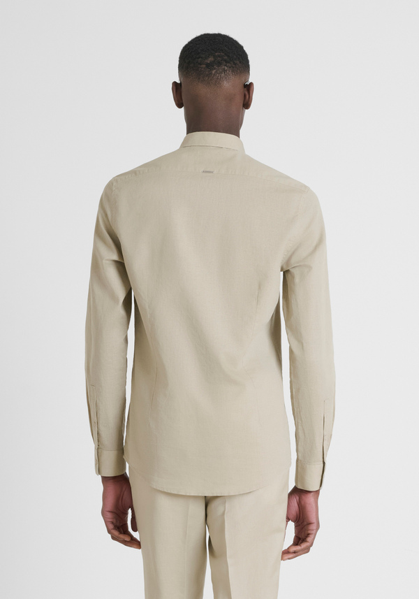 CAMISA SLIM FIT «ALICANTE» EN MEZCLA DE ALGODÓN Y LINO CON LOGOTIPO BORDADO - Antony Morato Online Shop