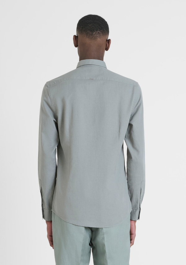 CAMISA SLIM FIT «ALICANTE» EN MEZCLA DE ALGODÓN Y LINO CON LOGOTIPO BORDADO - Antony Morato Online Shop