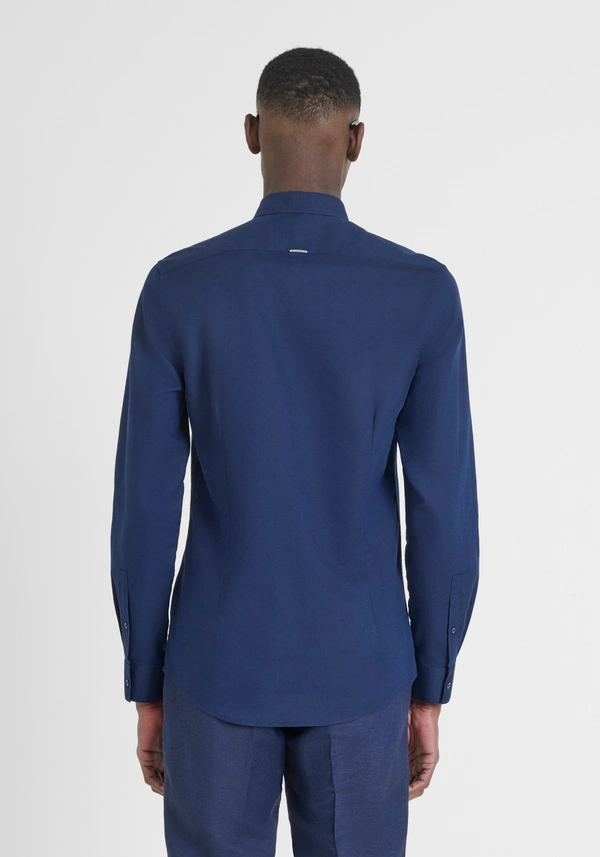 CAMISA SLIM FIT «ALICANTE» EN MEZCLA DE ALGODÓN Y LINO CON LOGOTIPO BORDADO - Antony Morato Online Shop