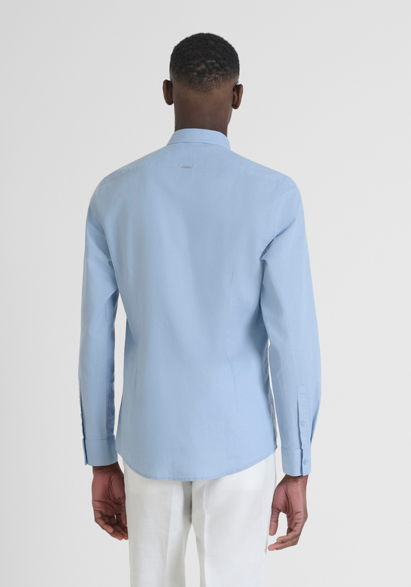 CAMISA SLIM FIT «ALICANTE» EN MEZCLA DE ALGODÓN Y LINO CON LOGOTIPO BORDADO - Antony Morato Online Shop