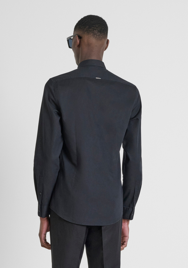CAMISA SLIM FIT «ALICANTE» EN MEZCLA DE ALGODÓN Y LINO CON LOGOTIPO BORDADO - Antony Morato Online Shop