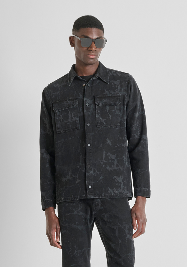 REGULAR FIT "ROB" SHIRT IN PROCESSED BLACK DENIM - Antony Morato Online Shop