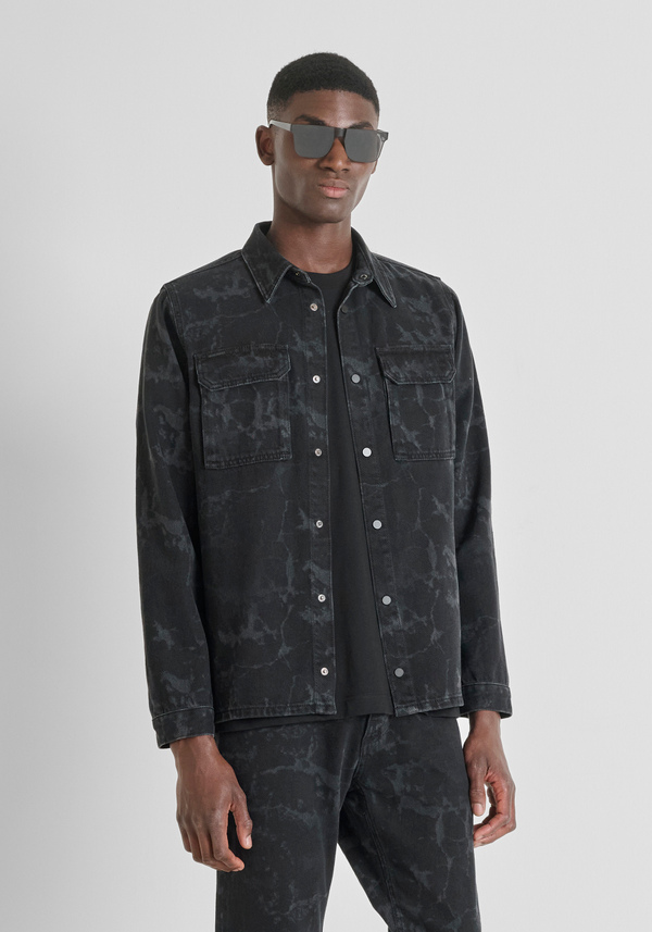 REGULAR FIT "ROB" SHIRT IN PROCESSED BLACK DENIM - Antony Morato Online Shop