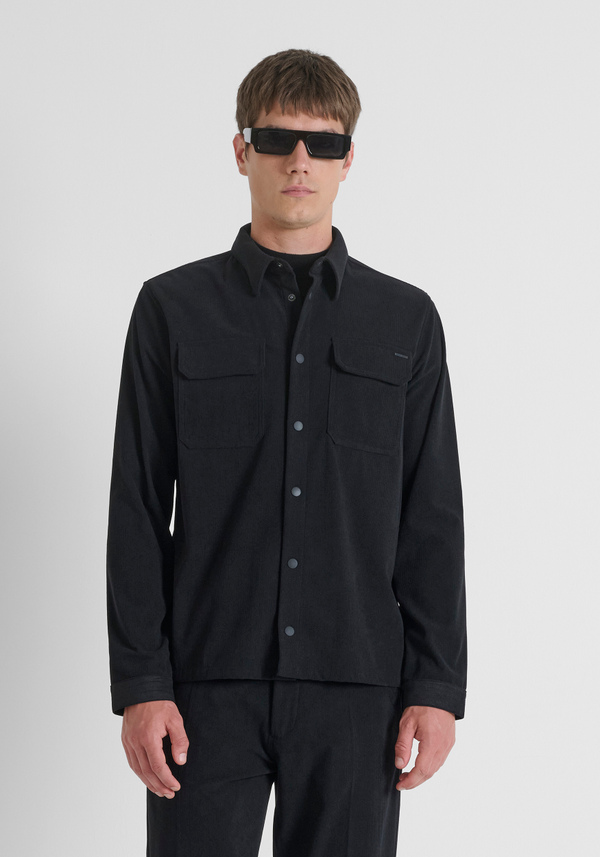 REGULAR FIT SHIRT IN VELVET WITH LOGO BADGE - Antony Morato Online Shop