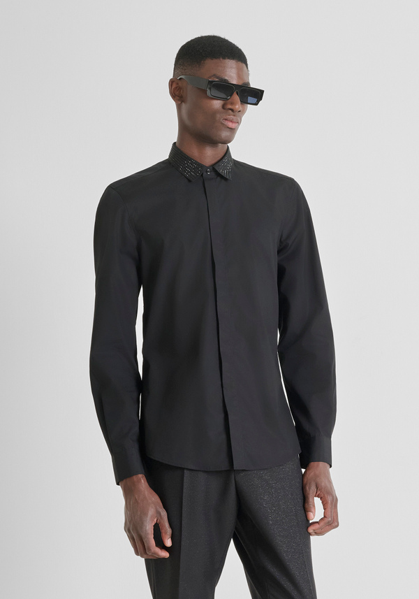 SLIM FIT "LONDON" SHIRT IN EASY IRON FABRIC WITH STUDS - Antony Morato Online Shop