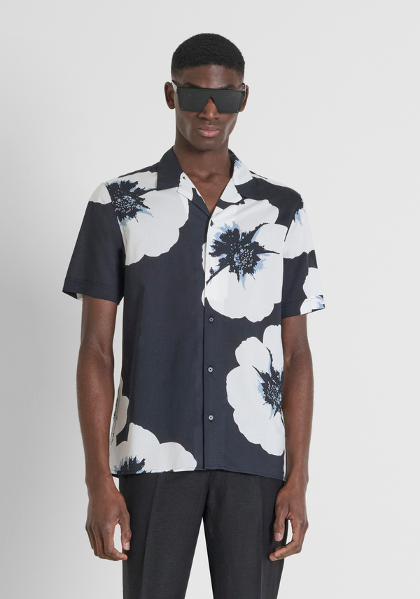 CAMISA STRAIGHT FIT «HONOLULU» EN MEZCLA DE ALGODÓN ESTAMPADO - Antony Morato Online Shop