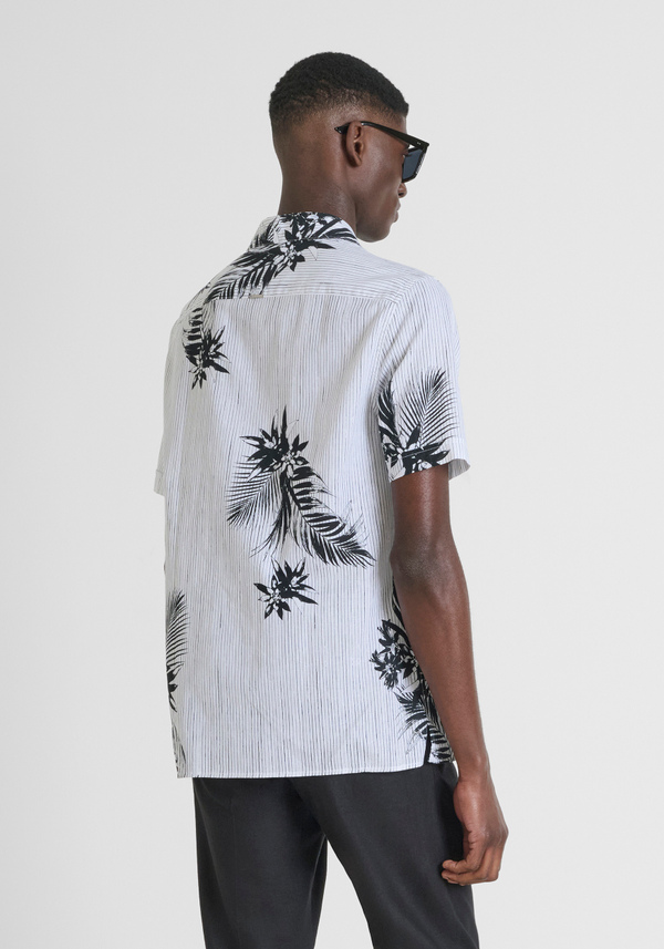 CAMICIA REGULAR STRAIGHT FIT "HONOLULU" IN MISTO LINO STAMPATO E BADGE LOGATO - Antony Morato Online Shop