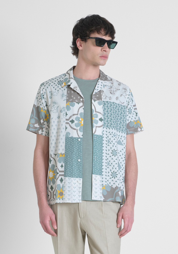 CAMISA STRAIGHT FIT «HONOLULU» EN MEZCLA DE ALGODÓN ESTAMPADO - Antony Morato Online Shop