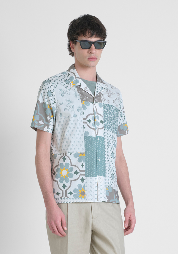 CAMISA STRAIGHT FIT «HONOLULU» EN MEZCLA DE ALGODÓN ESTAMPADO - Antony Morato Online Shop