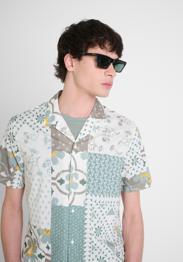 CAMISA STRAIGHT FIT «HONOLULU» EN MEZCLA DE ALGODÓN ESTAMPADO - Antony Morato Online Shop