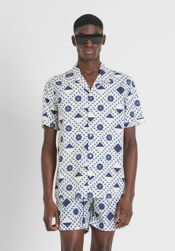 CAMICIA REGULAR STRAIGHT FIT "HONOLULU" IN COTONE STAMPATO E BADGE LOGATO - Antony Morato Online Shop