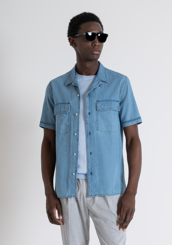 REGULAR STRAIGHT FIT "HONOLULU" COTTON DENIM SHIRT - Antony Morato Online Shop