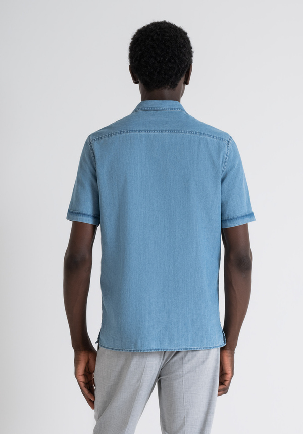 REGULAR STRAIGHT FIT "HONOLULU" COTTON DENIM SHIRT - Antony Morato Online Shop