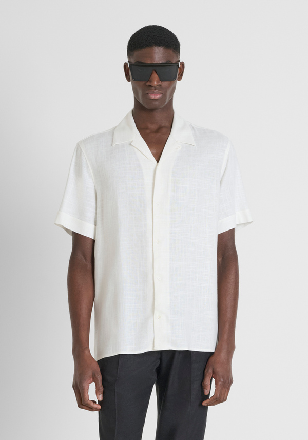 "HONOLULU" REGULAR FIT SHIRT IN A LINEN BLEND WITH A CUBAN COLLAR - Antony Morato Online Shop