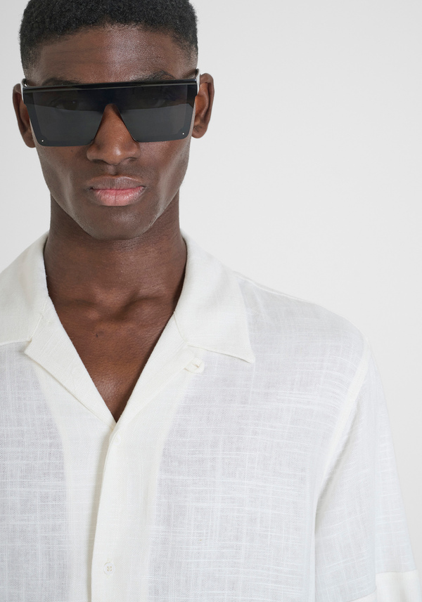 "HONOLULU" REGULAR FIT SHIRT IN A LINEN BLEND WITH A CUBAN COLLAR - Antony Morato Online Shop