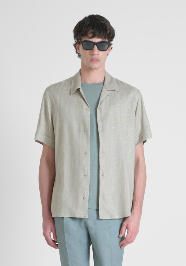 CAMICIA REGULAR STRAIGHT FIT "HONOLULU" IN MISTO LINO CON COLLO CUBANO - Antony Morato Online Shop