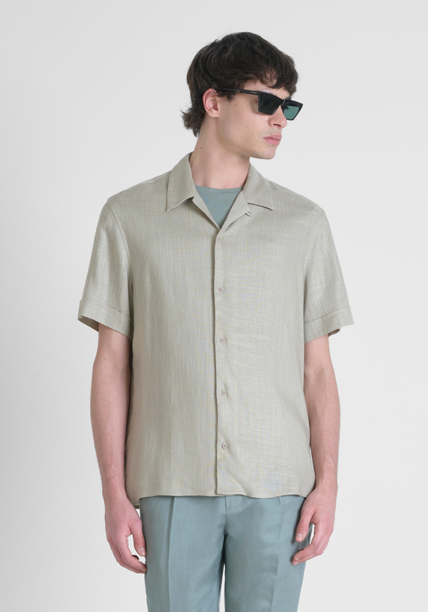 CAMICIA REGULAR STRAIGHT FIT "HONOLULU" IN MISTO LINO CON COLLO CUBANO - Antony Morato Online Shop