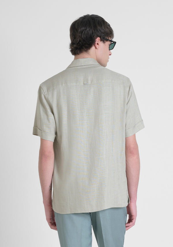 CAMICIA REGULAR STRAIGHT FIT "HONOLULU" IN MISTO LINO CON COLLO CUBANO - Antony Morato Online Shop
