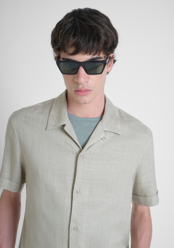 CAMICIA REGULAR STRAIGHT FIT "HONOLULU" IN MISTO LINO CON COLLO CUBANO - Antony Morato Online Shop