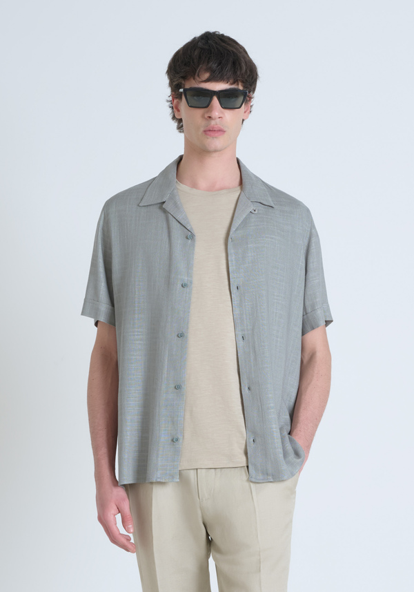 "HONOLULU" REGULAR FIT SHIRT IN A LINEN BLEND WITH A CUBAN COLLAR - Antony Morato Online Shop