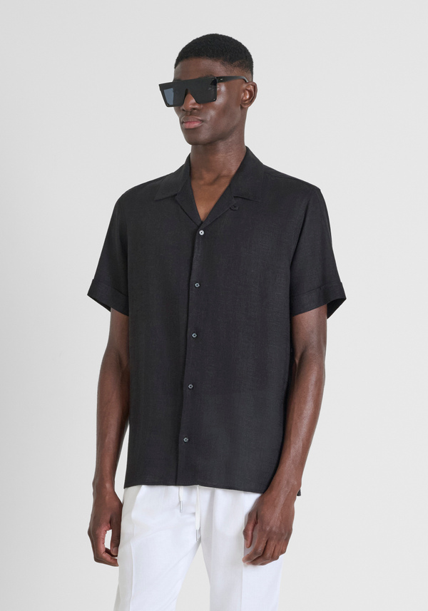 "HONOLULU" REGULAR FIT SHIRT IN A LINEN BLEND WITH A CUBAN COLLAR - Antony Morato Online Shop