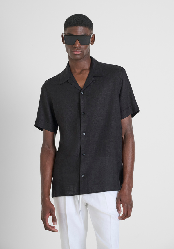 "HONOLULU" REGULAR FIT SHIRT IN A LINEN BLEND WITH A CUBAN COLLAR - Antony Morato Online Shop