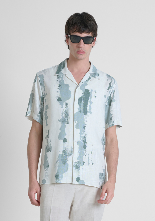 CHEMISE DROITE COUPE RÉGULIÈRE "HONOLULU" EN MÉLANGE DE VISCOSE IMPRIMÉ - Antony Morato Online Shop