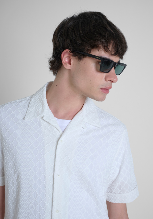 CAMISA REGULAR STRAIGHT FIT «HONOLULU» DE ALGODÓN POPELINA BORDADA - Antony Morato Online Shop