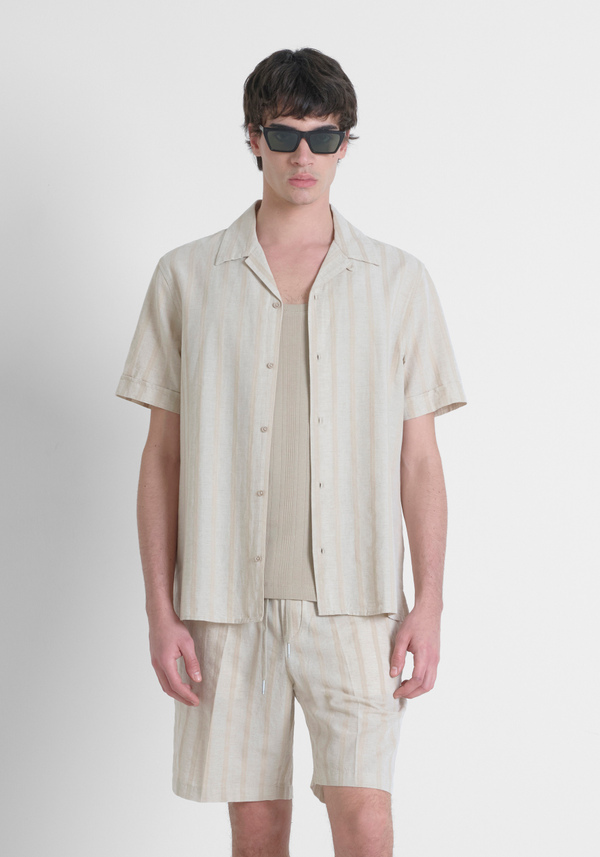 CAMISA REGULAR STRAIGTH FIT «HONOLULU» DE ALGODÓN MEZCLA DE LINO - Antony Morato Online Shop