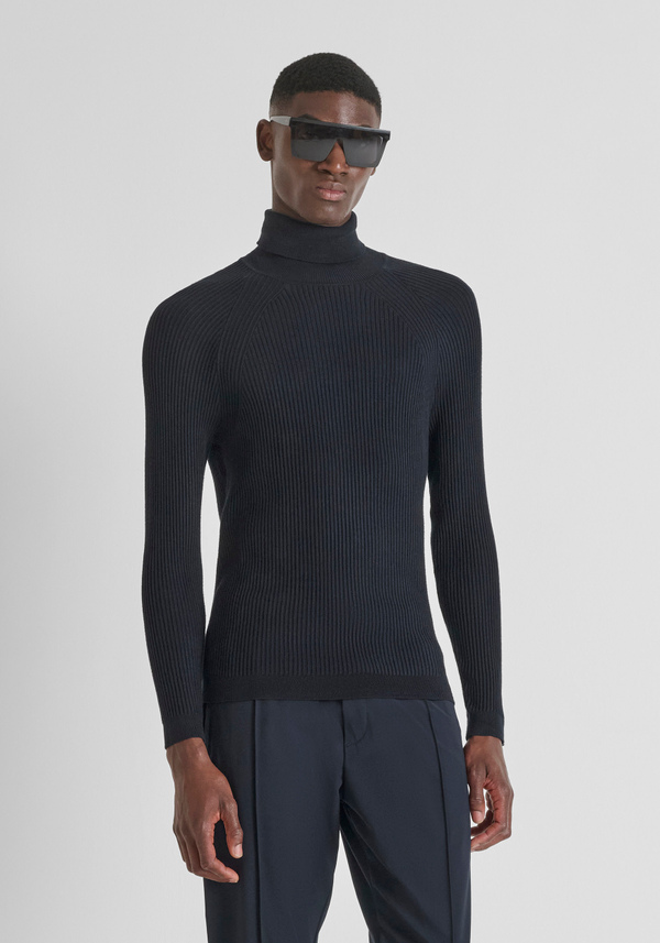 SUPER SLIM FIT TURTLENECK SWEATER IN STRETCH VISCOSE BLEND - Antony Morato Online Shop