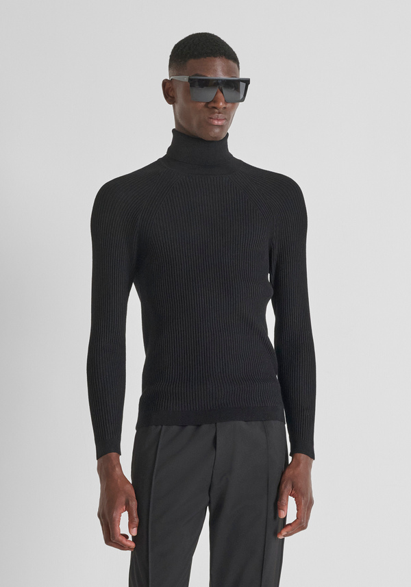 SUPER SLIM FIT TURTLENECK SWEATER IN STRETCH VISCOSE BLEND - Antony Morato Online Shop