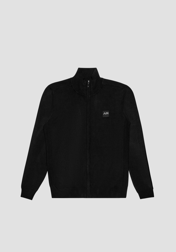 SLIM FIT VISCOSE BLEND SWEATER WITH LOGO PATCH AND ZIP - Antony Morato Online Shop