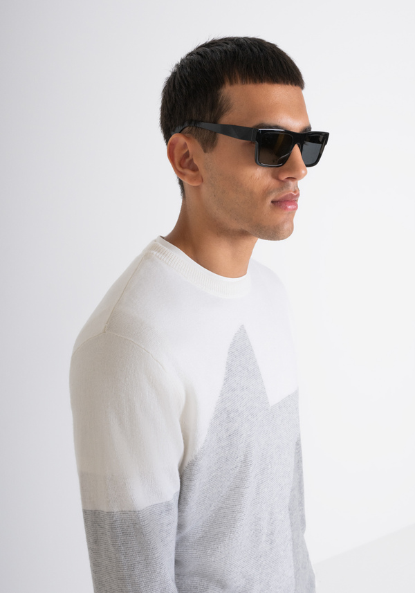 REGULAR FIT SWEATER IN MERINO WOOL BLEND WITH ABSTRACT PATTERN - Antony Morato Online Shop