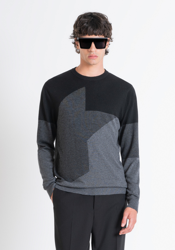 REGULAR FIT SWEATER IN MERINO WOOL BLEND WITH ABSTRACT PATTERN - Antony Morato Online Shop
