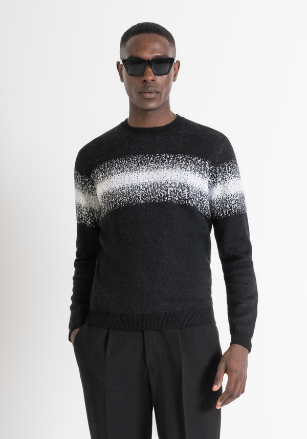 REGULAR FIT SWEATER IN MERINO WOOL BLEND WITH BANDS - Antony Morato Online Shop