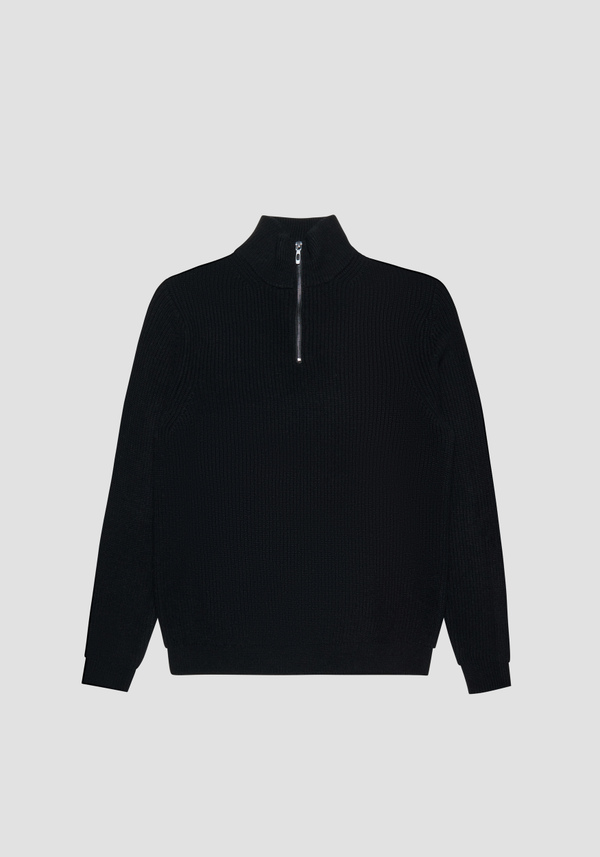 PULL REGULAR FIT NOIR AVEC FERMETURE ÉCLAIR EN LAINE MÉRINOS MÉLANGÉE - Antony Morato Online Shop
