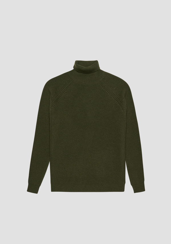 REGULAR FIT GREEN TURTLENECK SWEATER IN WOOL BLEND - Antony Morato Online Shop