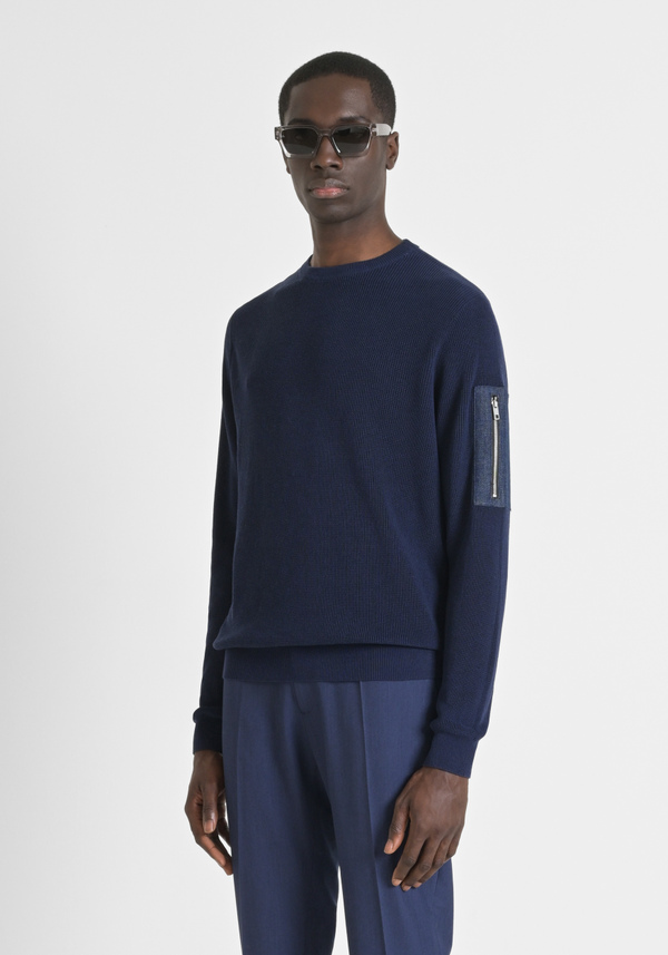 REGULAR-FIT COTTON AND VISCOSE SWEATER WITH A ZIPPED DENIM SLEEVE POCKET - Antony Morato Online Shop