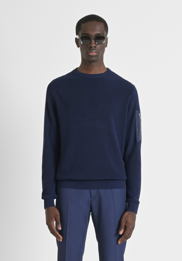 REGULAR-FIT COTTON AND VISCOSE SWEATER WITH A ZIPPED DENIM SLEEVE POCKET - Antony Morato Online Shop