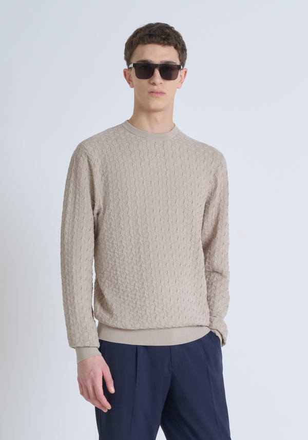 REGULAR-FIT COTTON SWEATER WITH EMBOSSED TEXTURE - Antony Morato Online Shop