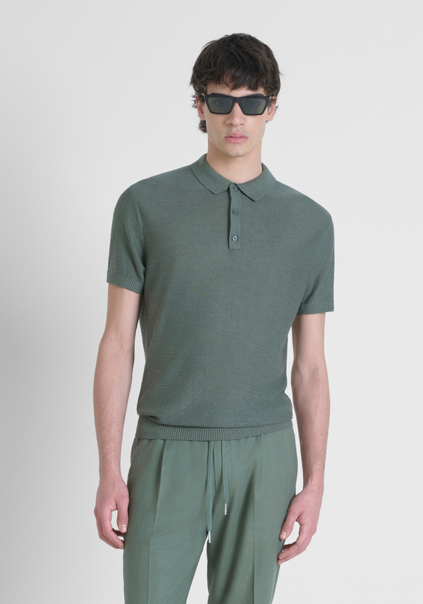 JERSEY REGULAR FIT EN MEZCLA DE LINO CON INSIGNIA DEL LOGOTIPO - Antony Morato Online Shop