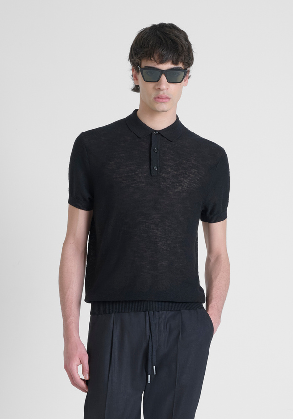 JERSEY REGULAR FIT EN MEZCLA DE LINO CON INSIGNIA DEL LOGOTIPO - Antony Morato Online Shop