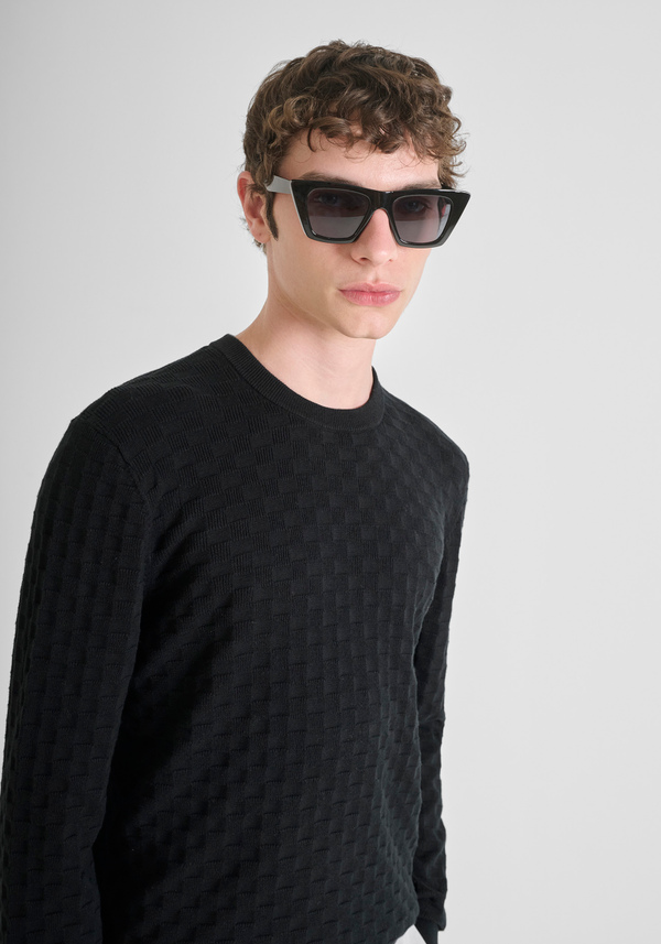 PULL COL ROND COUPE REGULAR EN COTON À MOTIF JACQUARD - Antony Morato Online Shop