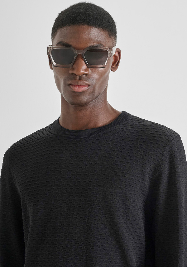 SLIM FIT CREW-NECK SWEATER IN VISCOSE BLEND WITH JACQUARD PATTERN - Antony Morato Online Shop