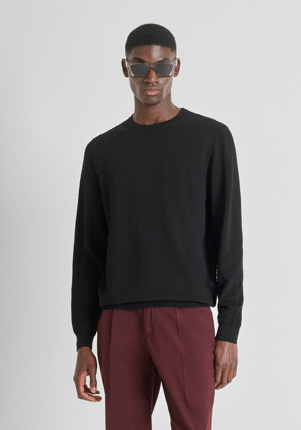 SLIM FIT CREW-NECK SWEATER IN VISCOSE BLEND WITH JACQUARD PATTERN - Antony Morato Online Shop