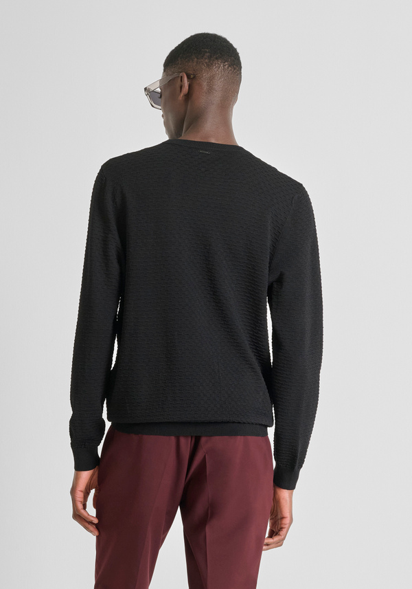 SLIM FIT CREW-NECK SWEATER IN VISCOSE BLEND WITH JACQUARD PATTERN - Antony Morato Online Shop