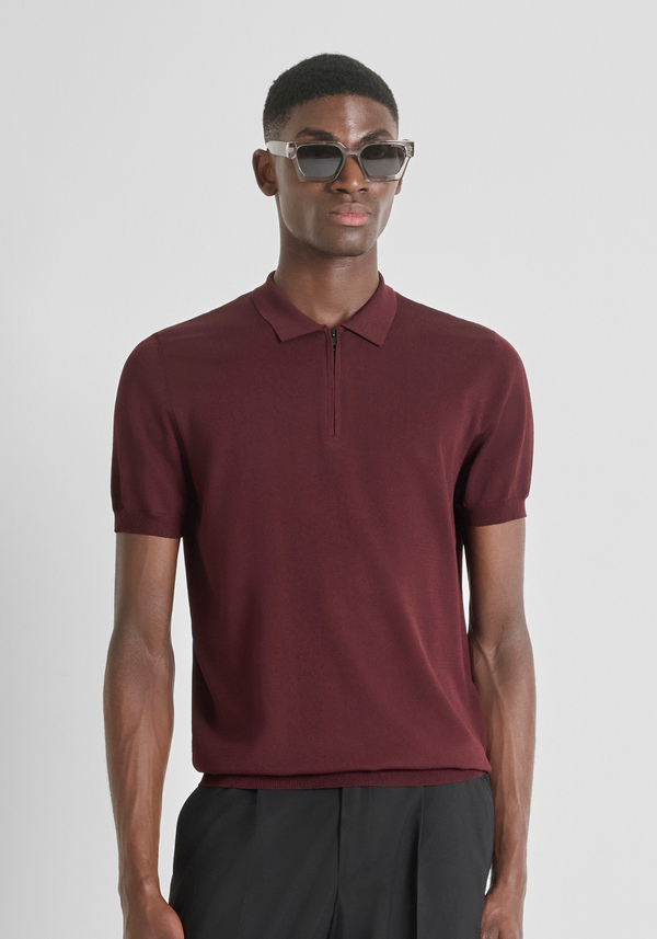 SLIM FIT POLO SHIRT IN VISCOSE BLEND YARN WITH ZIP - Antony Morato Online Shop