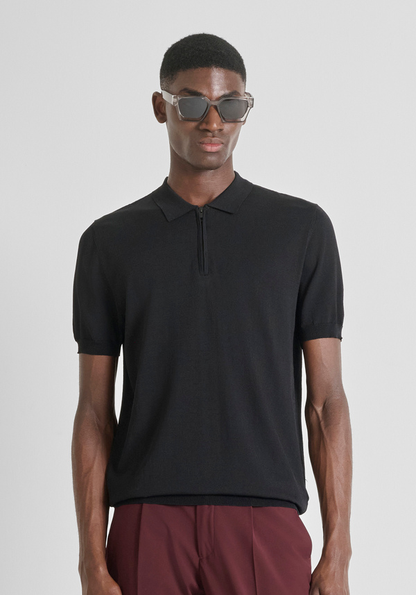 SLIM FIT POLO SHIRT IN VISCOSE BLEND YARN WITH ZIP - Antony Morato Online Shop