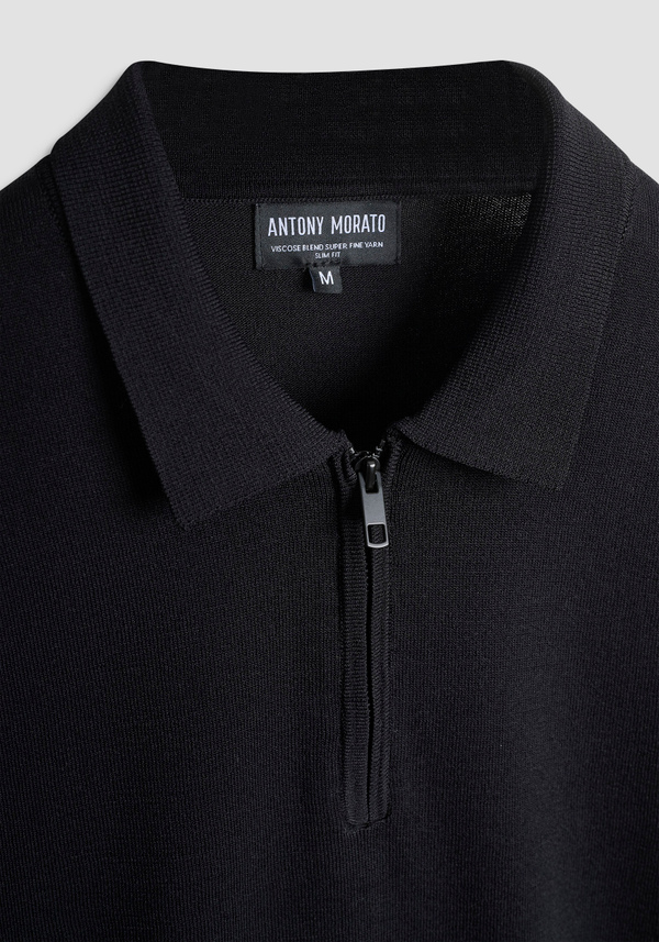 POLO SLIM FIT EN FIL MÉLANGÉ VISCOSE AVEC ZIP - Antony Morato Online Shop